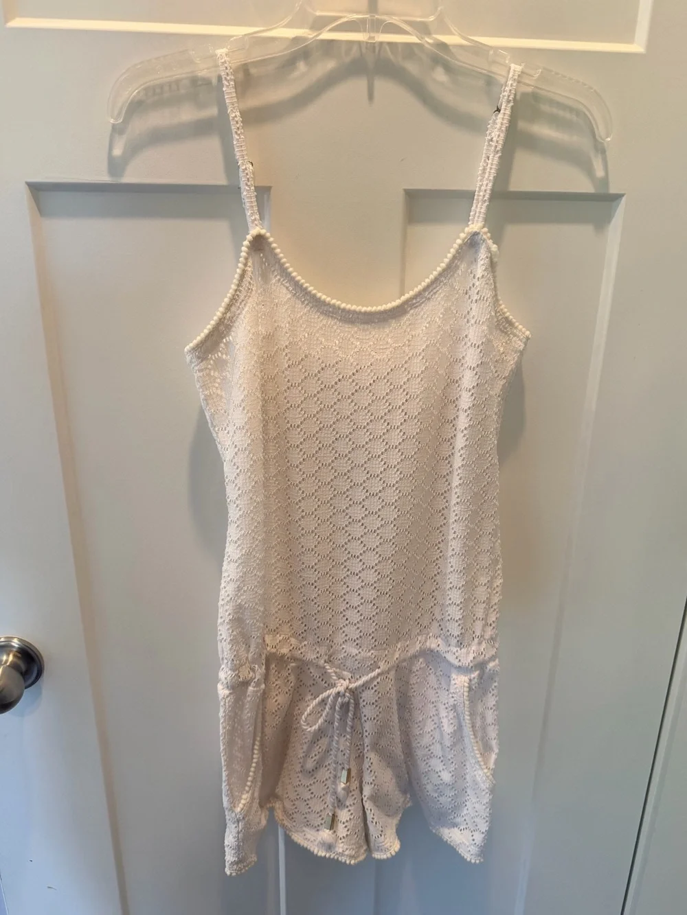 Roxy Women’s Small White Crochet Swim Cover Up Romper Beach Resort